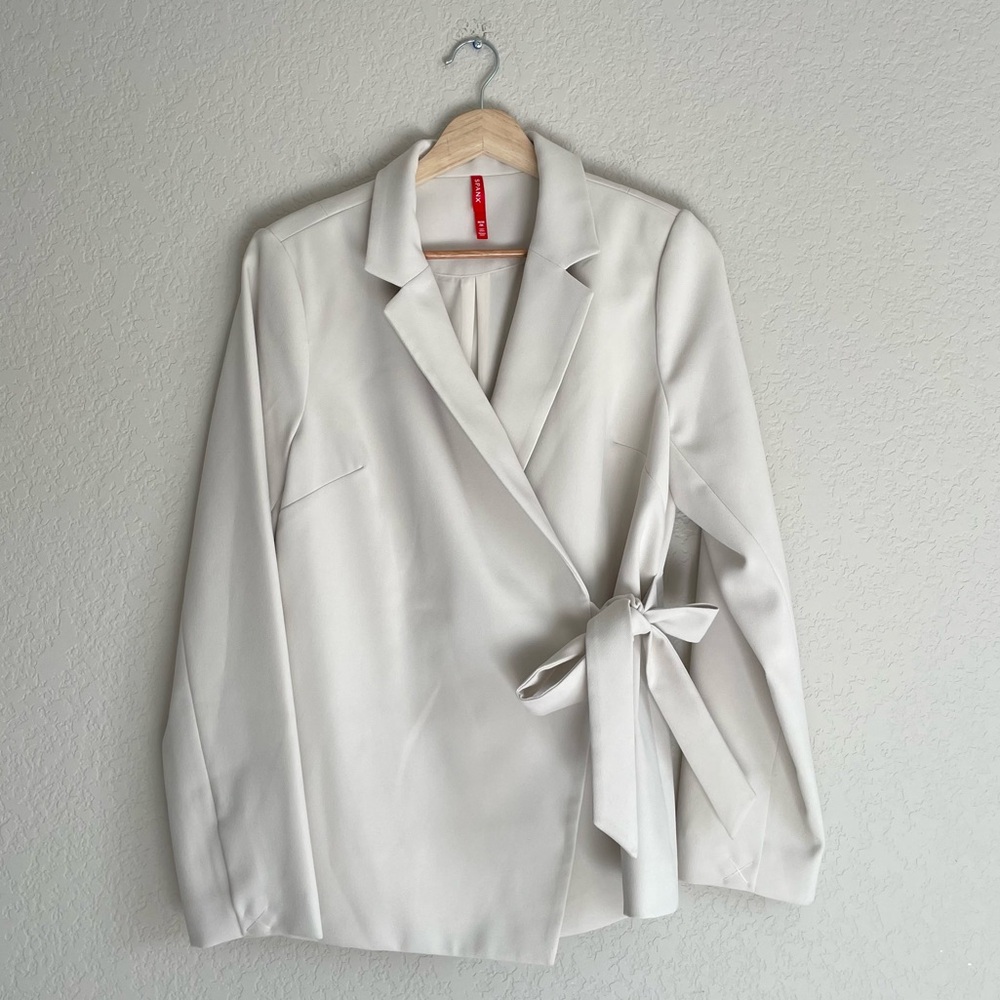 Spanx Blazer Womens Medium White Wrap Tie Front Office Workwear Jacket